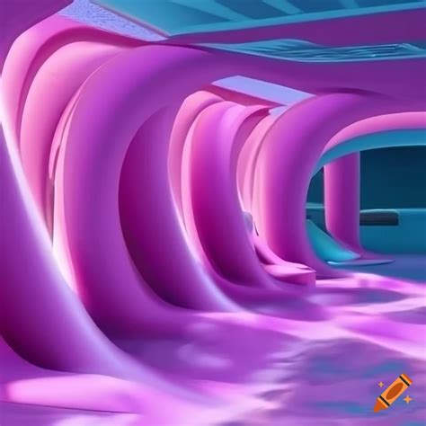 Surreal 3d-rendered spa with waterfalls and flowing shapes on Craiyon