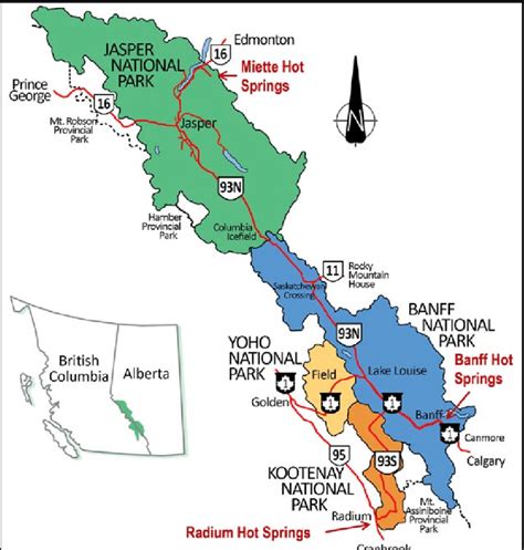 Location of Banff National Park and selected commercial hot springs. | Download Scientific Diagram