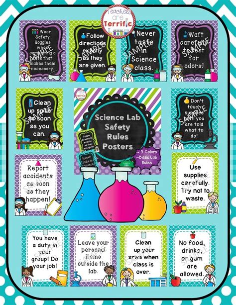 Science Safety Posters in Purple, Lime, and Teal | Lab safety, Science safety, Science lab safety