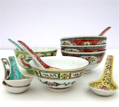 Vintage Chinese Job Lot Mixed Porcelain Rice Soup Bowls Spoons on The ...