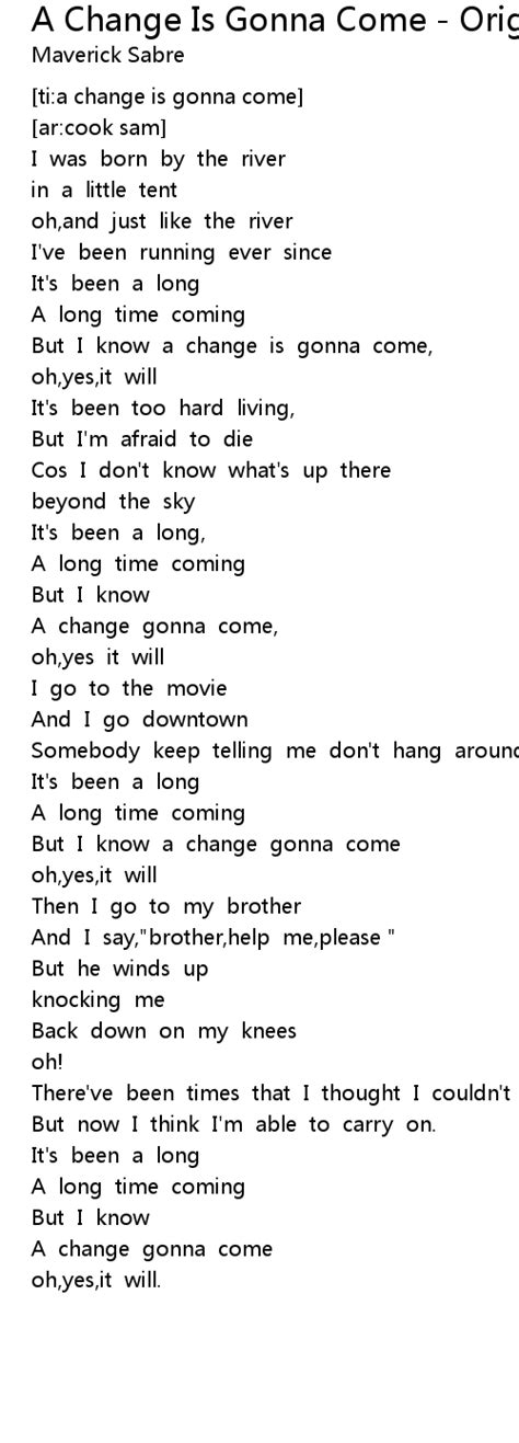 A Change Is Gonna Come - Originally by Sam Cooke Lyrics - Follow Lyrics