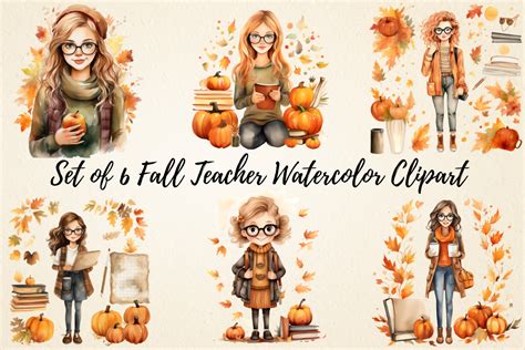 Fall Teacher Watercolor Clipart Graphic by pcudesigns · Creative Fabrica