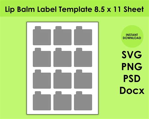 Lip Balm Label Template 8.5x11 Sheet SVG, PNG, PSD and Docx - Etsy | Lip balm labels, Lip balm ...