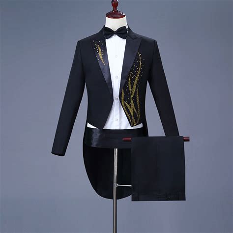 Men's Jazz Dance Costumes Men Performing Dresses Hot Drill Swallowtail Dresses Black and White ...