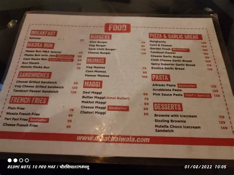 Menu at MBA Chaiwala, Allahabad