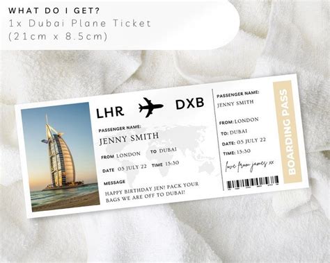 Editable Dubai Boarding Plane Ticket, Print Surprise Trip Voucher ...