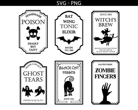 Art & Collectibles Digital Halloween Bottle Labels png Bat Wing Fall PNG Label Zombie Fingers ...
