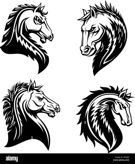 Horse head vector sign. Horse silhouette tattoo template. Black and white silhouette of a horse ...