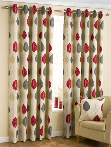 Leaves Ready Made Eyelet Curtains Red | Luxury Ringtop Curtains | UK Delivery | Pattern curtains ...