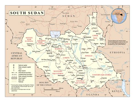 Detailed Map Of South Sudan - Islands With Names