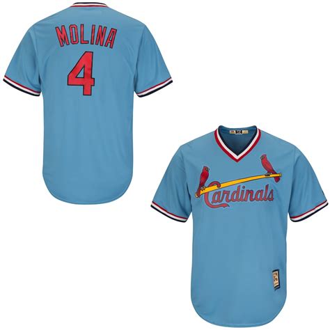 Majestic Yadier Molina St. Louis Cardinals Light Blue Cooperstown Collection Cool Base Player Jersey