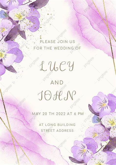 Wedding Invitation Purple Watercolor Flowers Template Download on Pngtree