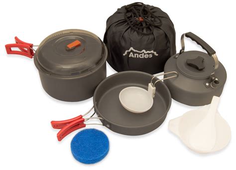 Portable Camping Cook Cooking Cookware Set Anodised Aluminium Pots Pans ...