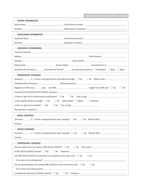 Free Dental Insurance Verification Form - PDF – eForms