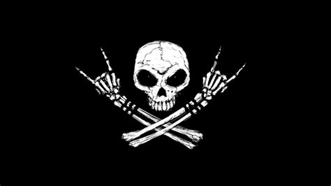 skull, Rock And Roll, 1080P, black background, Fingers, bones, Skull And Bones HD Wallpaper