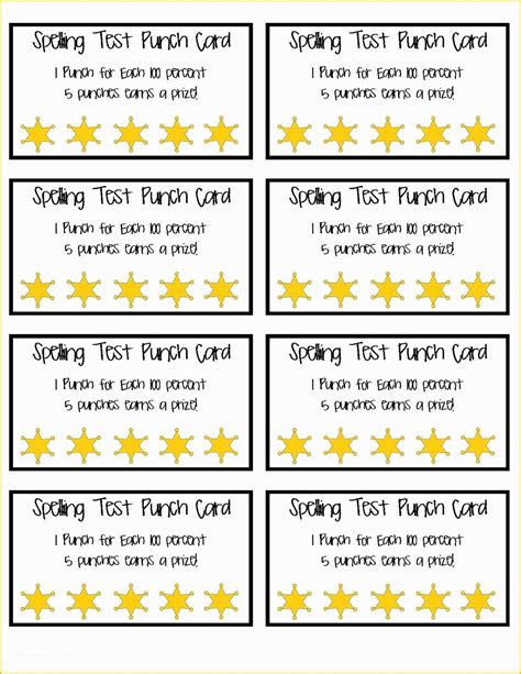 Printable Reward Punch Cards