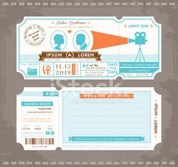 Movie Ticket Wedding Invitation Design Template 矢量图像 | 免版税