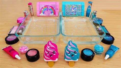 Pink vs Teal - Mixing Makeup Eyeshadow Into Slime! Special Series 77 Satisfying Slime Video ...