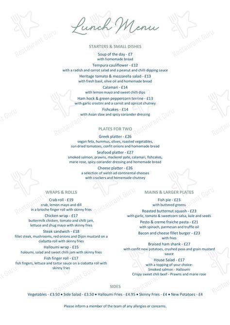 Menu at Porth Tocyn Hotel restaurant, Abersoch