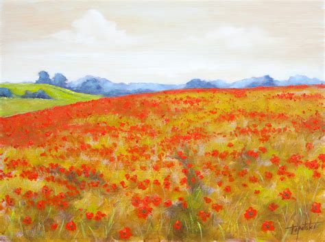 Red Poppy Field - Oil Painting - Fine Arts Gallery - Original fine Art Oil Paintings, Watercolor ...