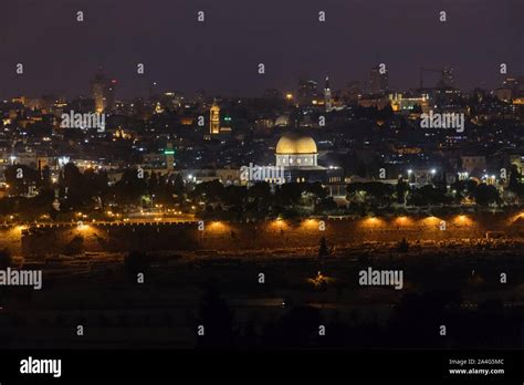 Night Jerusalem. View of Jerusalem Old City from the Mount of Olives ...