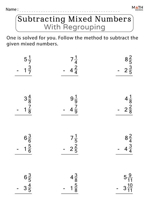 Subtracting Mixed Fractions Worksheets