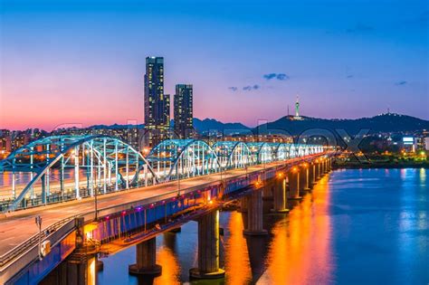 Dongjak Bridge and Han river in Seoul ... | Stock image | Colourbox