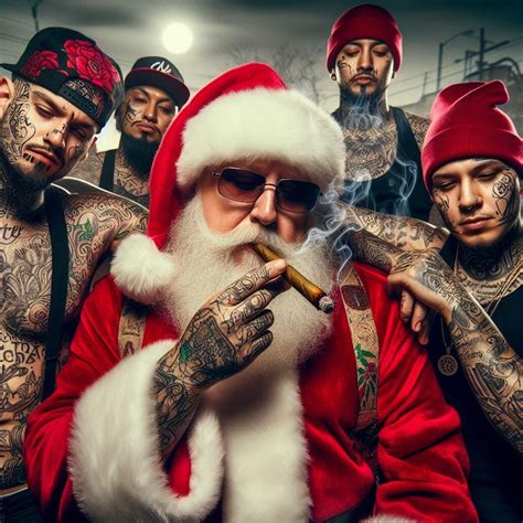 Santa smoking with hood rappers, Santa holding gold pistols, GTA Santa. : r/hardaiimages