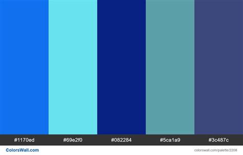 Cold Blue colors scheme. HEX colors #1170ed, #69e2f0, #082284, #5ca1a9 ...