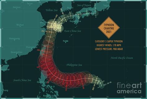 Typhoon Chanthu 2021 Track Map Pacific Ocean Infographic Digital Art by Frank Ramspott | Fine ...