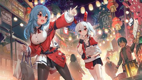 Wallpaper : anime girls, lantern, finger pointing, fireworks, choker, anime girls eating ...