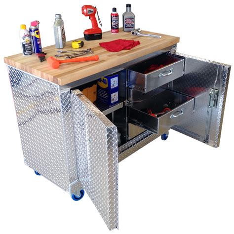 Rolling Garage Workbench - Storage Cabinet - 4 Ft - Diamond Plate Alum | GarageTeam