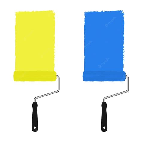 Premium Vector | Yellow and blue color paint roller with trace of paint. vector clip art ...