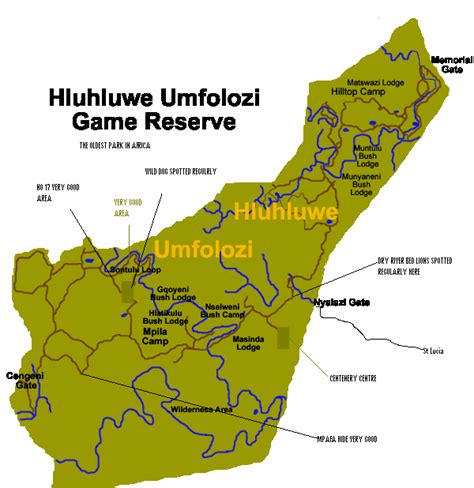 Hluhluwe / Imfolozi Sighting Map - Hluhluwe Game Reserve