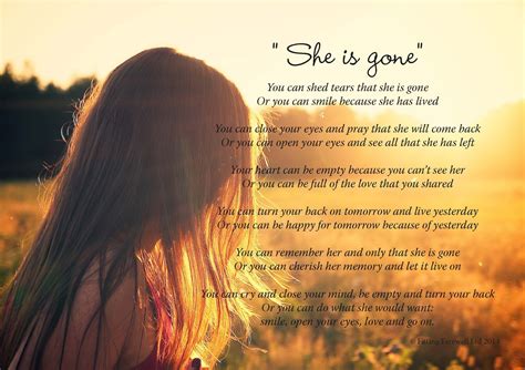 Funeral Poem - She is gone by David Harkins Beautiful poem often used at funerals | Funeral ...