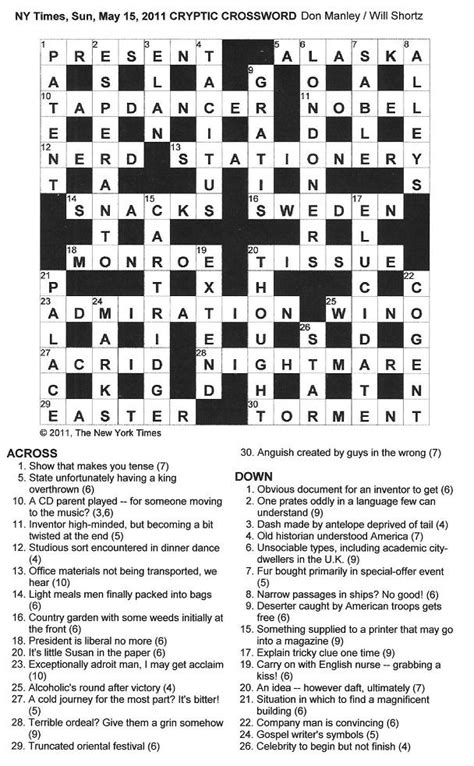 The New York Times Crossword in Gothic: 05.15.11 — Nightmare — the Cryptic Crossword