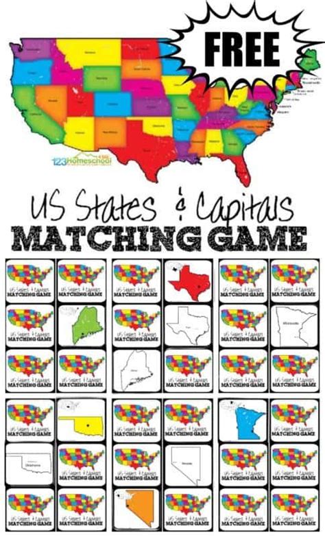 FREE Printable States and Capitals Matching Game | States and capitals, Learning states ...