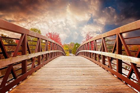 HD wallpaper: brown wooden bridge at daytime, sunset, nature, fall ...