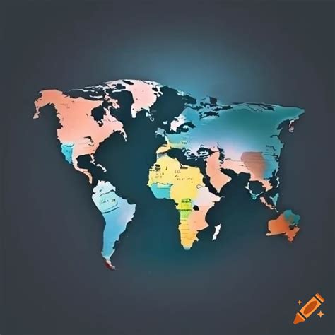 World map with clear country names on a dark background on Craiyon