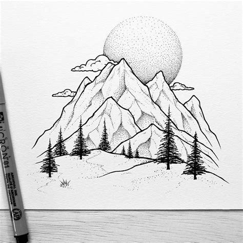 Mountain Range Line Drawing at GetDrawings | Free download