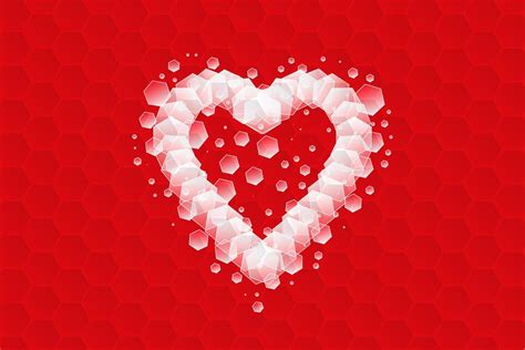 Abstract digital bright Heart with red hexagon background. Beautiful Seamless vector pixel love ...