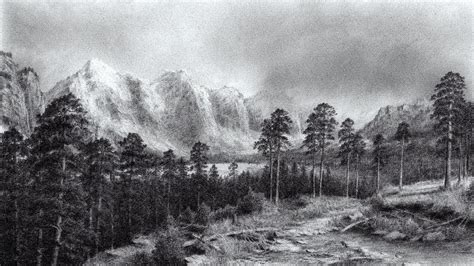 Drawing Scenery of Mountains and Trees with Pencil | Time Lapse - YouTube