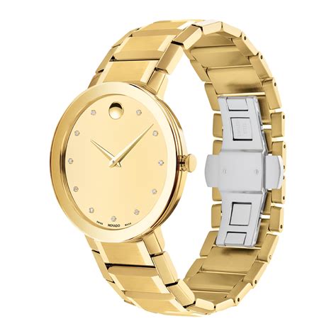 Movado | Sapphire Watch with yellow gold stainless steel bracelet and yellow gold-toned mirror dial