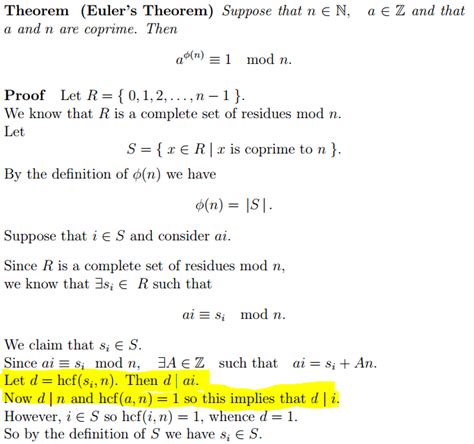 number theory - Question in the stage of the proof in Euler's theorem? - Mathematics Stack Exchange