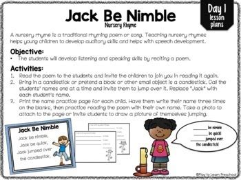 Jack Be Nimble Nursery Rhyme by Play to Learn Preschool | TpT