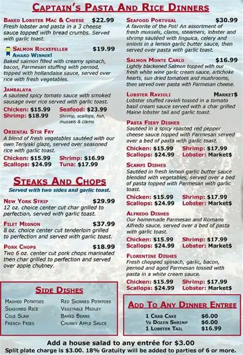 Menu at Lobster Pot Restaurant, Sarasota