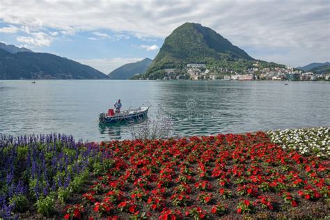 Fisherman on His Boat in Lake of Lugano on Switzerland Editorial Stock Photo - Image of ...