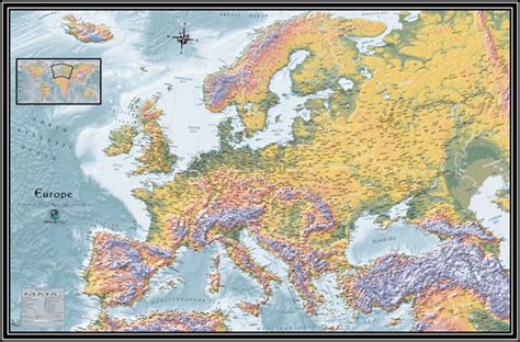 Europe Physical Wall Map by Outlook Maps - MapSales