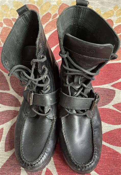 Polo Ralph Lauren Ranger Boots Black Leather Combat L… - Gem