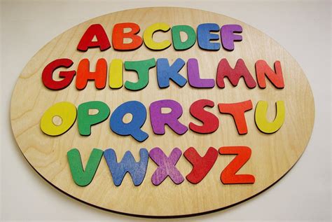 Wooden Alphabet Puzzle Round Wooden Puzzle Childrens